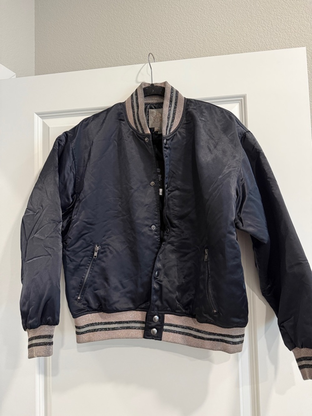 NWT Chaser  Bomber Jacket with Striped Rib Trim sz s